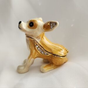 Chihuahua Dog Trinket Jewelry Box Proposal Ring Box Rhinestone Enamel